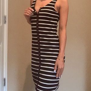 button down striped midi dress